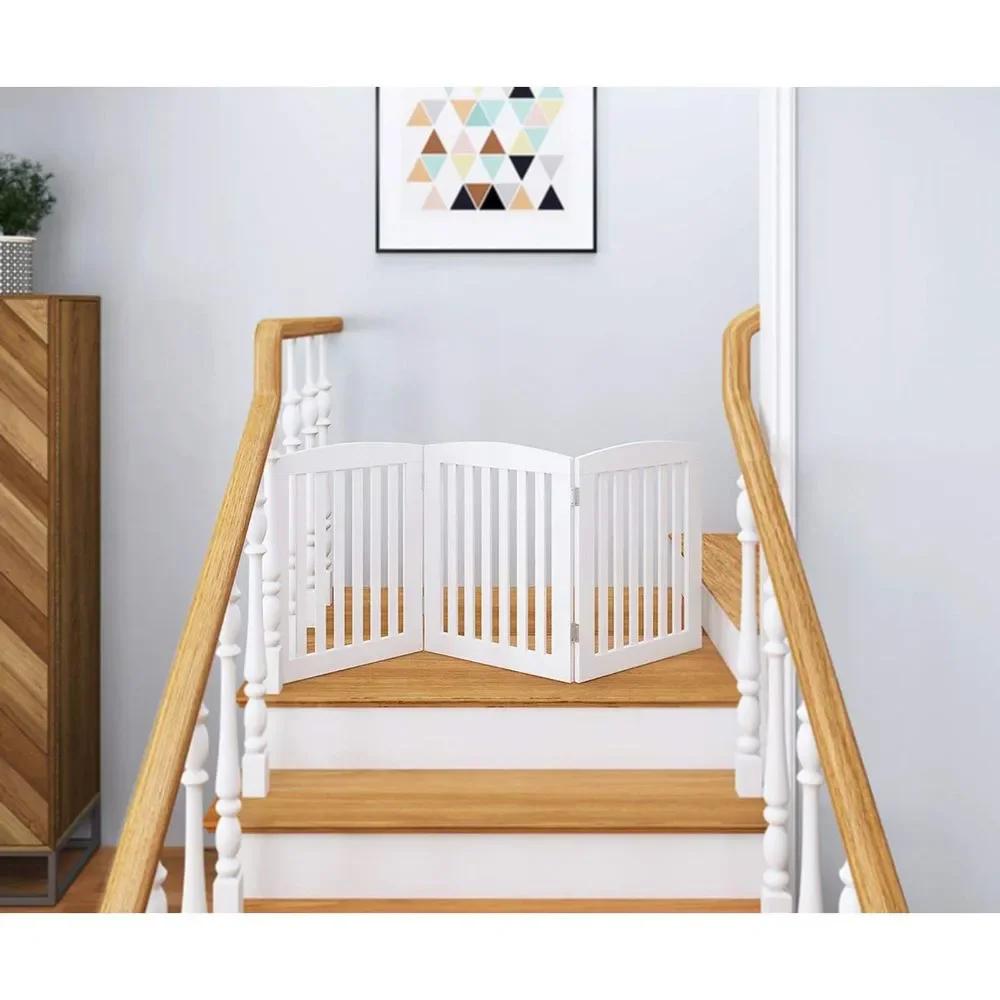 PAWLAND Wooden Freestanding Foldable Pet Gate for Dogs, 24 inch 3 Panels
